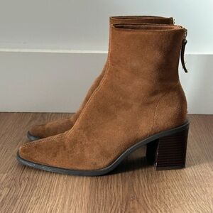 Mango Brown Suede Block Heel Boots